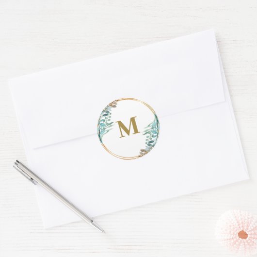 Greenery | Groene monogram envelop Ronde Sticker (Envelop)