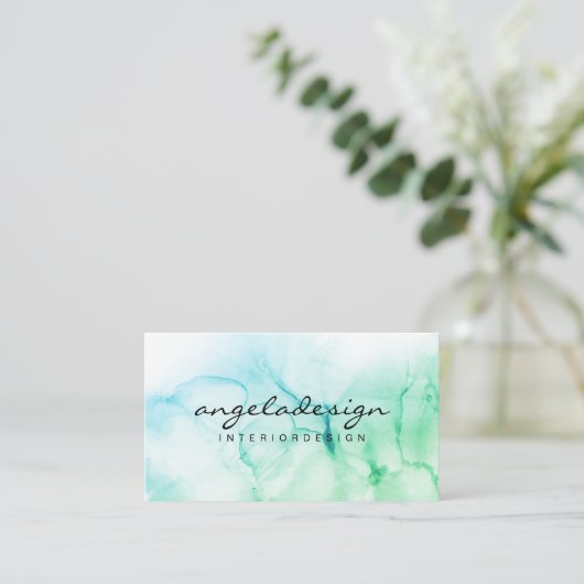 Greenery Hand Painted Natte Waterverf Ombre Splash Visitekaartje (Staand voorkant)