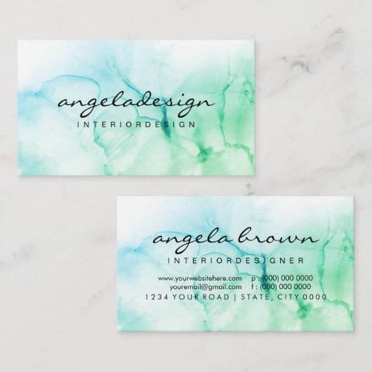 Greenery Hand Painted Natte Waterverf Ombre Splash Visitekaartje (Voorkant / Achterkant)