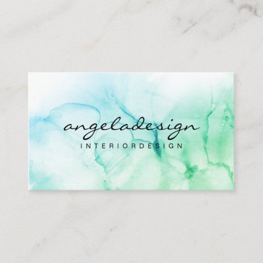 Greenery Hand Painted Natte Waterverf Ombre Splash Visitekaartje (Voorkant)