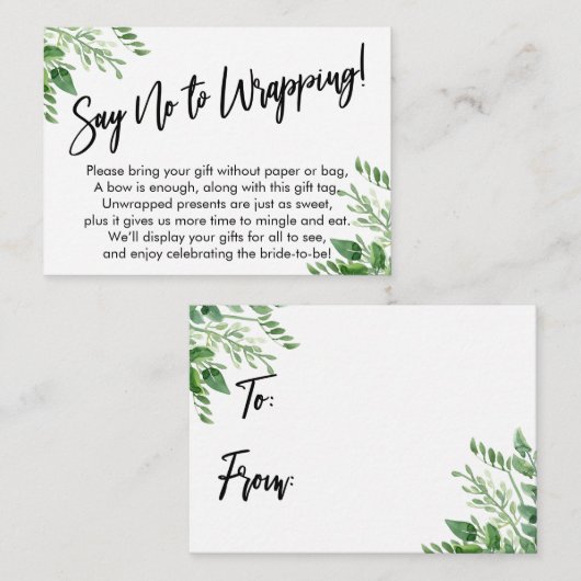 Greenery Handwriting zeggen nee tegen het ompakken Informatiekaartje (Voorkant / Achterkant)