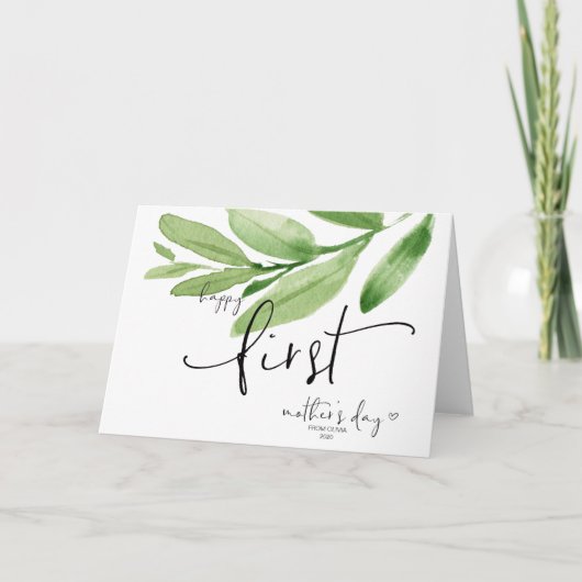 Greenery Happy First Moederdag Gift Keepsake Kaart (Voorkant)