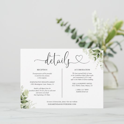 Greenery Hart Script Details Informatie Kaart (Staand voorkant)