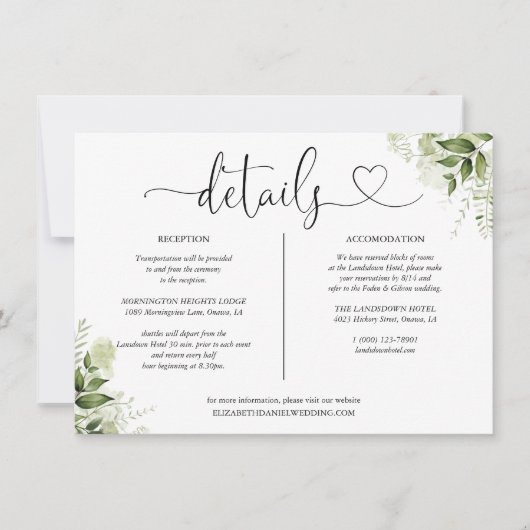 Greenery Hart Script Details Informatie Kaart (Voorkant)