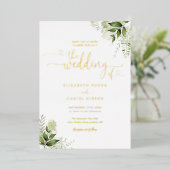 Greenery Hearts Script Calligraphy Weddenschap Gol Folie Uitnodiging (Staand Voorkant)