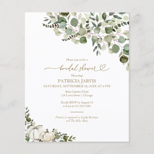 Greenery Herfst Budget Bruidsdouche Uitnodigingen Flyer (Voorkant)