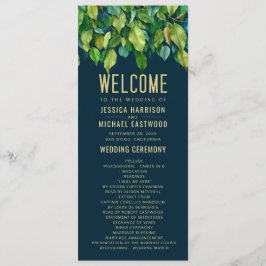 Greenery Herfst Green Gold Leaves Foliage Wedding Programmakaart