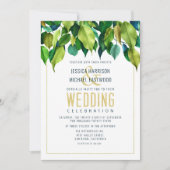 Greenery Herfst Green Gold Leaves Modern Wedding Kaart (Voorkant)