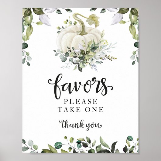 Greenery Herfst Pumpkin Baby shower Favors Sign Poster (Voorkant)