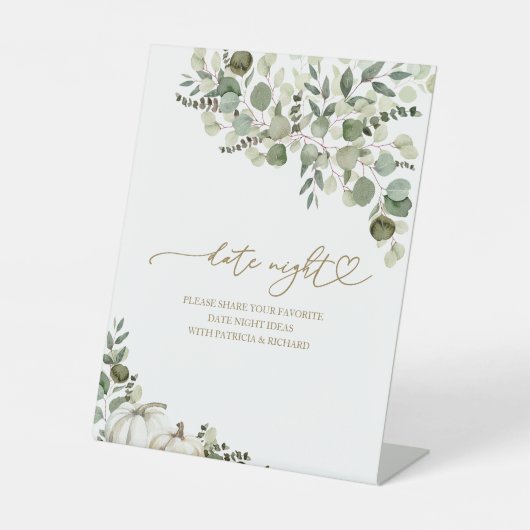 Greenery Herfst Vrijgezellenfeest Datum Night Jar  Reclamebord Met Voetstuk (Voorkant)