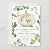 Greenery Herfst White Pumpkin 1st Birthday Kaart (Voorkant)