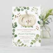 Greenery Herfst White Pumpkin 1st Birthday Kaart (Staand voorkant)