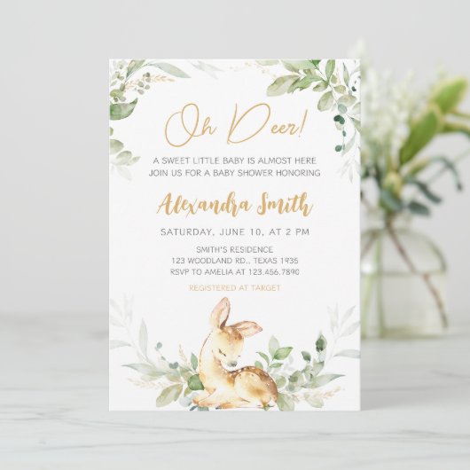 Greenery Herten Baby shower Kaart (Staand voorkant)