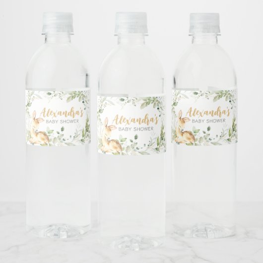 Greenery Herten Baby shower Waterfles Etiket (Flessen)