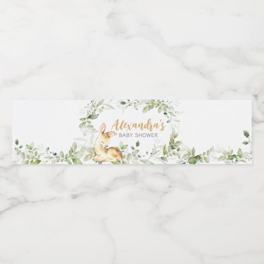 Greenery Herten Baby shower Waterfles Etiket (Enkel label)