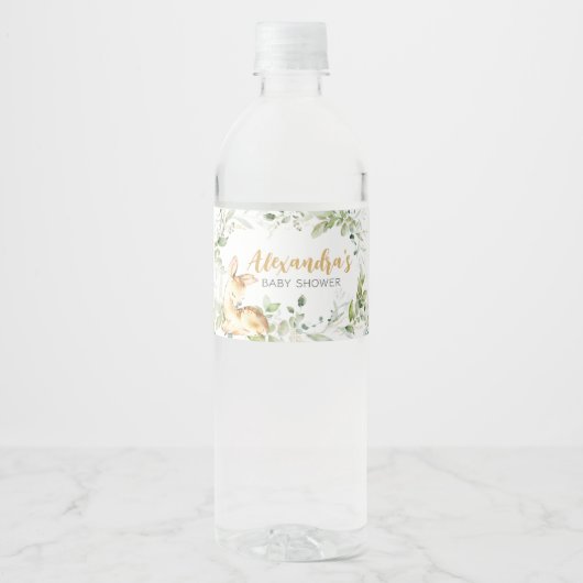 Greenery Herten Baby shower Waterfles Etiket (Voorkant)