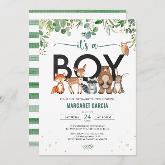 Greenery Het is een Baby shower van padlanddieren Kaart (Voorkant / Achterkant)