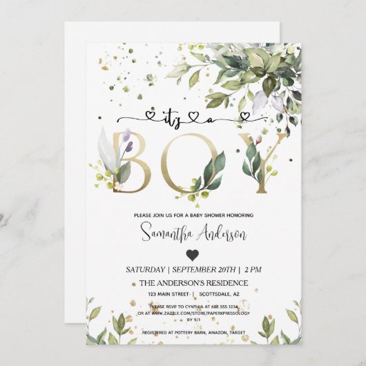 Greenery Het is een Jongen Baby shower Eucalyptus  Kaart (Voorkant / Achterkant)