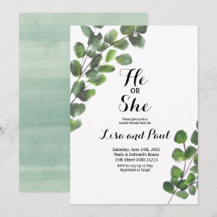 Greenery Hij of zij Gender Reveal Uitnodiging