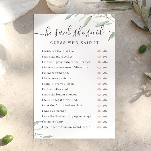 Greenery Hij zei dat ze vrijgezellenfeest spel zei