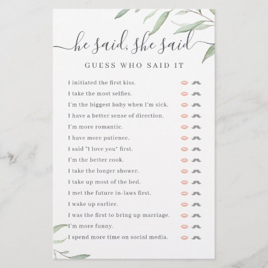 Greenery Hij zei dat ze vrijgezellenfeest spel zei (Voorkant)