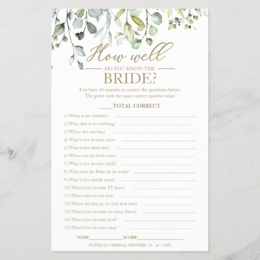 Greenery Hoe goed ken je het bruidsspel? Flyer (Voorkant)