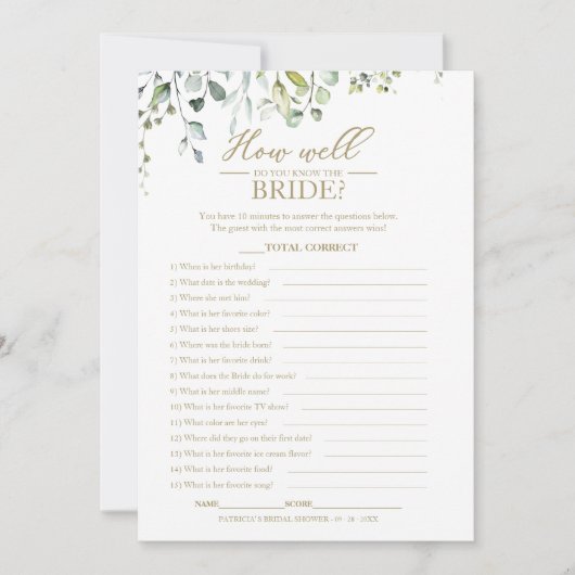 Greenery Hoe goed ken je het bruidsspel? Kaart (Voorkant)