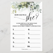 Greenery Hoe oud was de Kaart Mam Baby shower Game (Voorkant)
