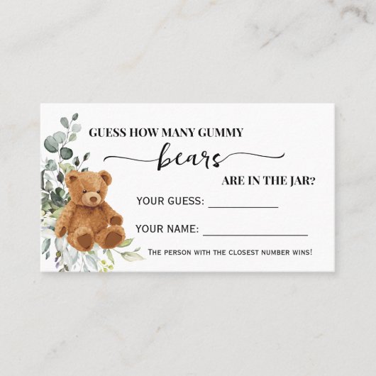 Greenery Hoeveel Gummy Beren Shower Game Kaart Plaatskaartje (Voorkant)