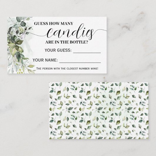 Greenery Hoeveel Snoepjes Baby shower game card Plaatskaartje (Voorkant / Achterkant)