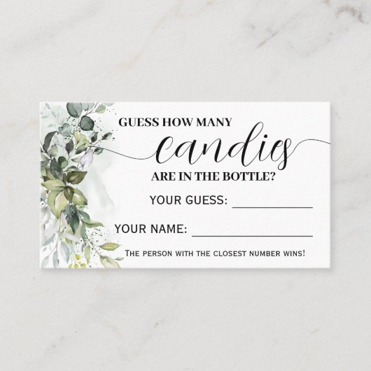 Greenery Hoeveel Snoepjes Baby shower game card Plaatskaartje (Voorkant)