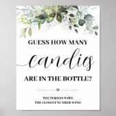 Greenery Hoeveel Snoepjes Baby shower game sign Poster (Voorkant)