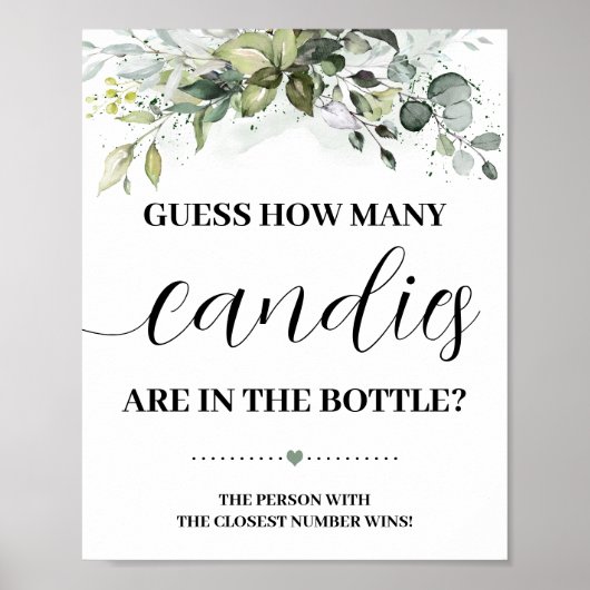 Greenery Hoeveel Snoepjes Baby shower game sign Poster (Voorkant)