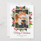 Greenery Holly Berries Merry kerstfoto Feestdagenkaart (Voorkant)