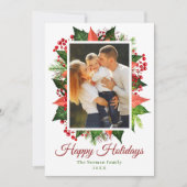 Greenery Holly Berries Prettige feestdagen Foto Feestdagenkaart (Voorkant)