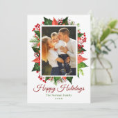 Greenery Holly Berries Prettige feestdagen Foto Feestdagenkaart (Staand voorkant)