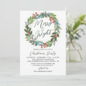 Greenery Holly Berries Wreath kerstparty Kaart (Staand voorkant)