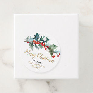 Greenery holly rood goud waterverf cadeau labels