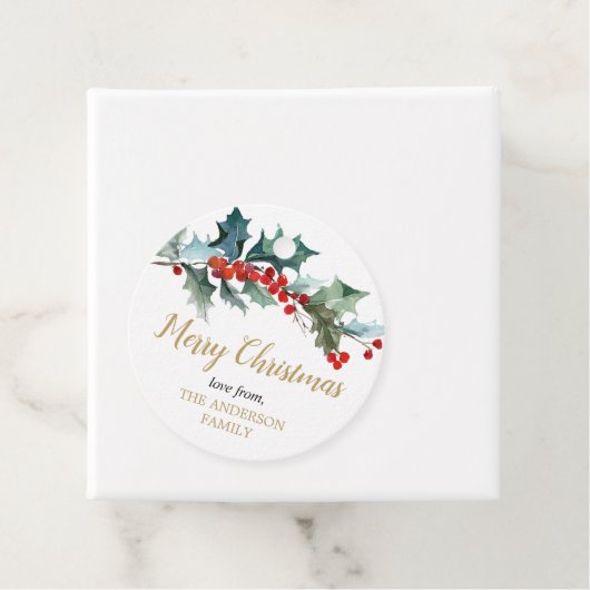 Greenery holly rood goud waterverf cadeau labels (In situ)