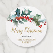 Greenery holly rood goud waterverf cadeau labels (Voorkant)