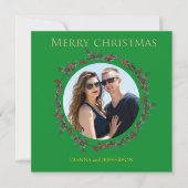 Greenery Holly Wreath that encloses your photo Feestdagenkaart (Voorkant)
