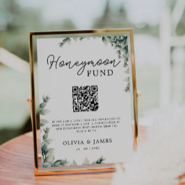 Greenery Honeymoon Fund QR Code Sign, bruiloft Kaart