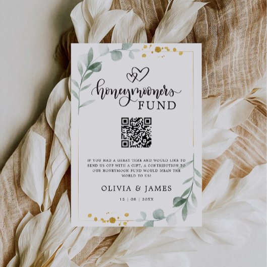 Greenery Honeymoon Fund QR Code Sign, bruiloft Kaart