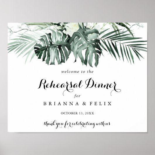 Greenery Horizontal Rehearsal Dinner Welcome Poster (Voorkant)