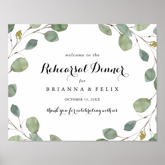 Greenery Horizontal Rehearsal Dinner Welcome Sign Poster (Voorkant)