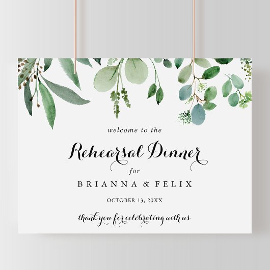 Greenery Horizontal Rehearsal Dinner Welcome Sign Poster