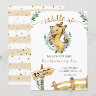 Greenery Horse Saddle Up Birthday Invitation Kaart