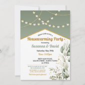 Greenery Housewarming Spring Green Lights Party Kaart (Voorkant)