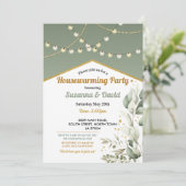 Greenery Housewarming Spring Green Lights Party Kaart (Staand voorkant)