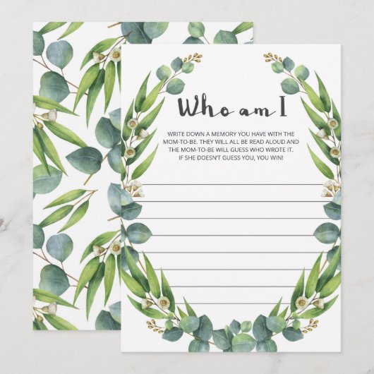 Greenery Icebreaker Game voor Baby shower (Voorkant / Achterkant)